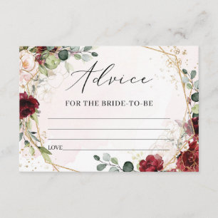 Carte D'accompagnement Boho burgundy avice d'or floral pour la mariée