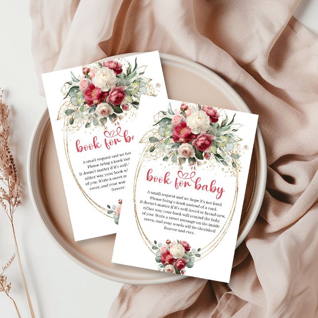 Carte D'accompagnement Boho Burgundy Blush Greenery Floral Book Request (Boho Burgundy Blush Greenery Floral Book Request)
