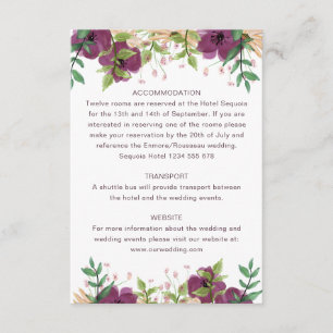 Carte D'accompagnement Boho burgundy floral mariages informations invités