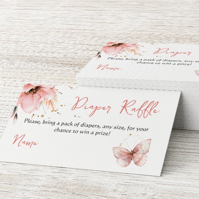 Carte D'accompagnement Boho Butterfly Pink Floral Girl Baby Shower Diaper (Créateur téléchargé)