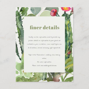 CARTE D'ACCOMPAGNEMENT BOHO CACTI FOLIAGE WATERCOLOR DÉTAILS DU MARIAGE