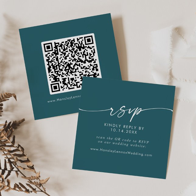 Carte D'accompagnement Boho Chic Bleu Turquoise Mariage QR Code RSVP (Créateur téléchargé)