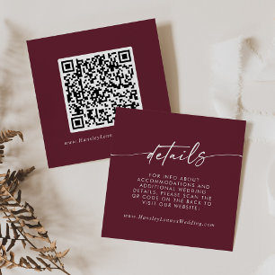Carte D'accompagnement Boho Chic Bourgogne Rouge Mariage QR Détails du co