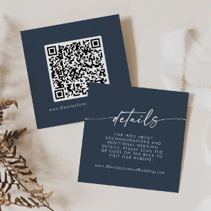 Carte D'accompagnement Boho Chic Dark Navy Blue Mariage QR Code Détails