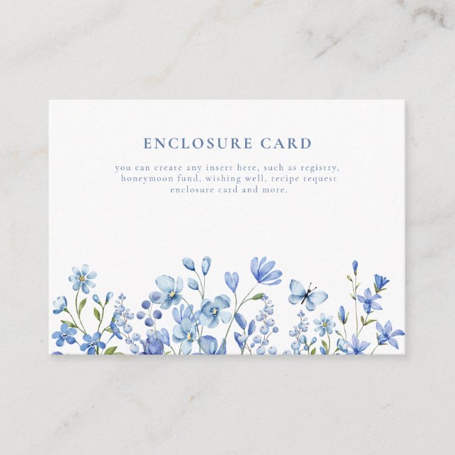 Carte D'accompagnement Boho Chic Fleur Sauvage Bleu Poussiéreux (Devant)