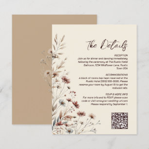 Carte D'accompagnement Boho Chic Fleur sauvage QR Code Détails du Mariage