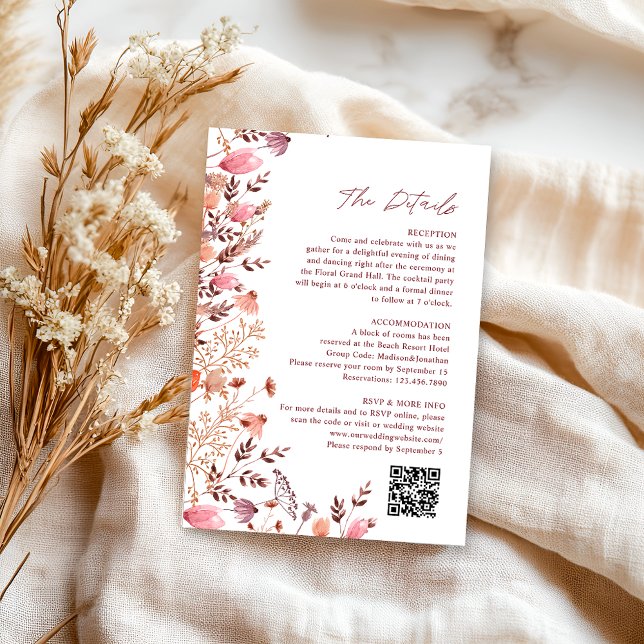 Carte D'accompagnement Boho Chic Fleurs Sauvages Code QR Détails de Maria (Créateur téléchargé)