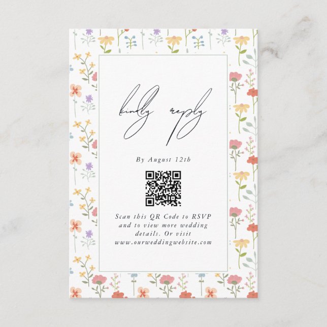 Carte D'accompagnement Boho Chic Fleurs Sauvages Mariage Floral Moderne (Devant)