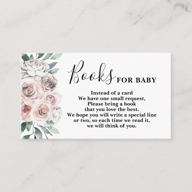 Carte D'accompagnement Boho chic floral roses Livres pour Baby Card (Devant)