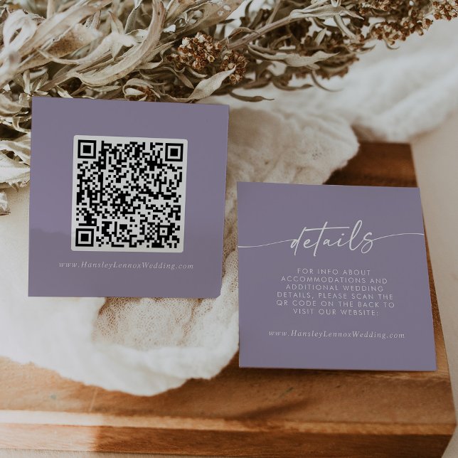 Carte D'accompagnement Boho Chic Lavender Purple Mariage QR Détails du co (Créateur téléchargé)
