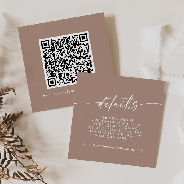 Carte D'accompagnement Boho Chic Neutral Taupe Mariage QR Code Détails (Créateur téléchargé)