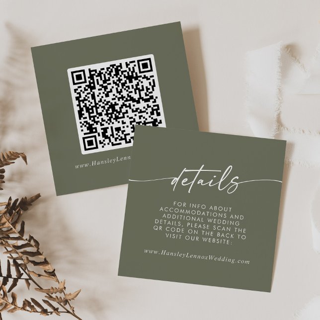 Carte D'accompagnement Boho Chic Olive Green Mariage QR Détails du code (Créateur téléchargé)