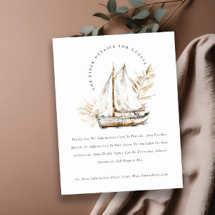 Carte D'accompagnement Boho Chic Palm Sailboat Seascape Détails du Mariag
