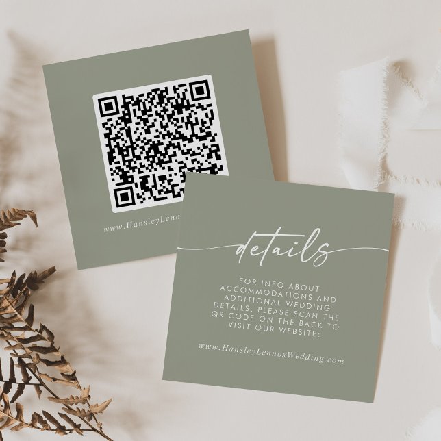 Carte D'accompagnement Boho Chic Sage Green Mariage QR Code Détails (Créateur téléchargé)