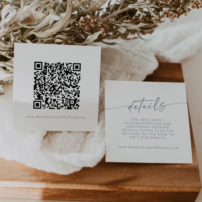 Carte D'accompagnement Boho Chic Slate Blue Mariage QR Code Détails (Créateur téléchargé)