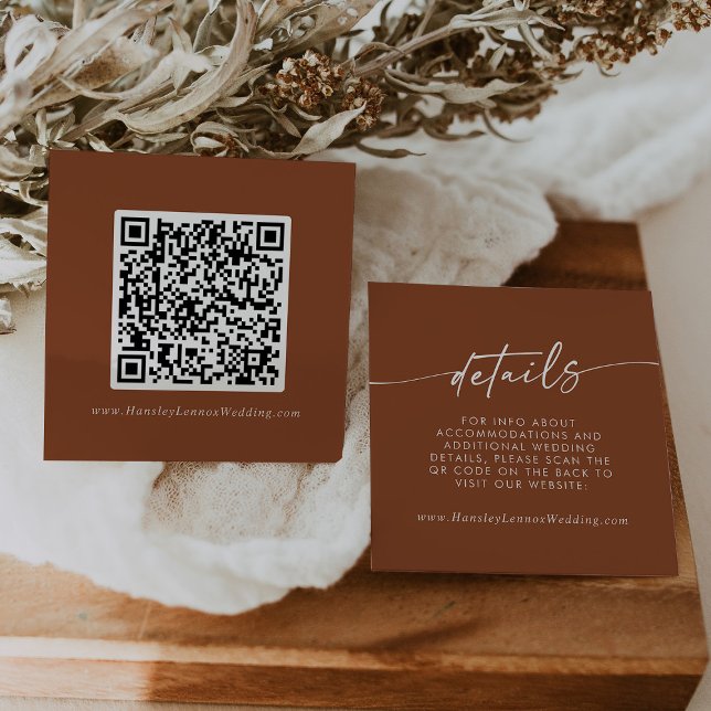 Carte D'accompagnement Boho Chic Terracotta Mariage QR Code Détails (Créateur téléchargé)