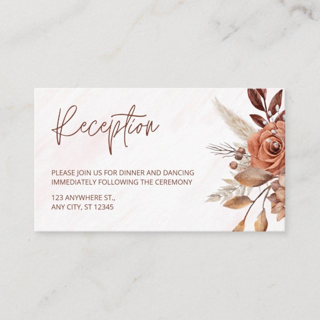 Carte D'accompagnement Boho Chic Terracotta Réception Mariage de automne (Devant)