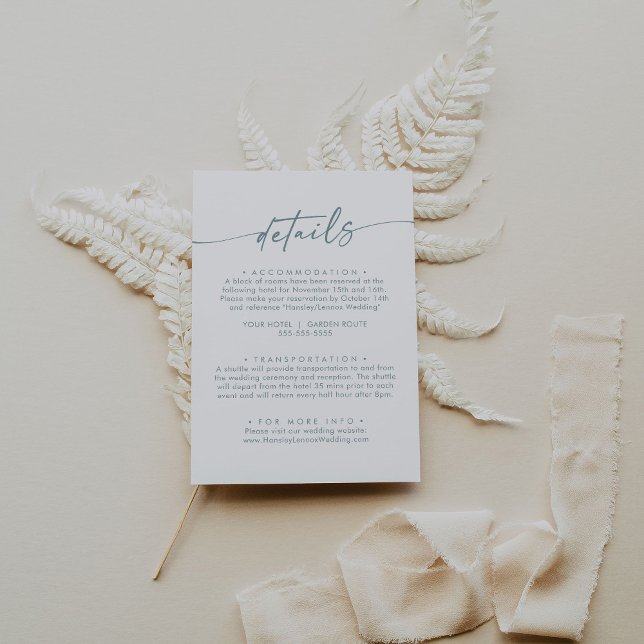 Carte D'accompagnement Boho Chic Turquoise et blanc Détails du Mariage (Créateur téléchargé)