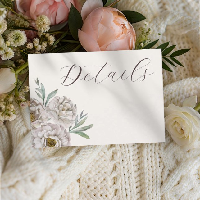 Carte D'accompagnement Boho Crème & Blanc Cassé Détails de Mariage Florau (Créateur téléchargé)