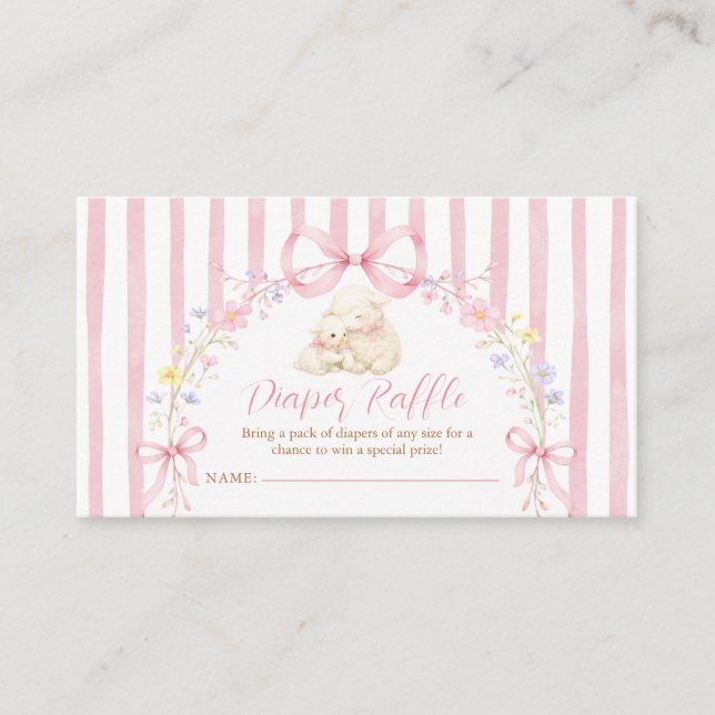 Carte D'accompagnement Boho Cute A little lamb Pink Bow Diaper Raffle (Devant)