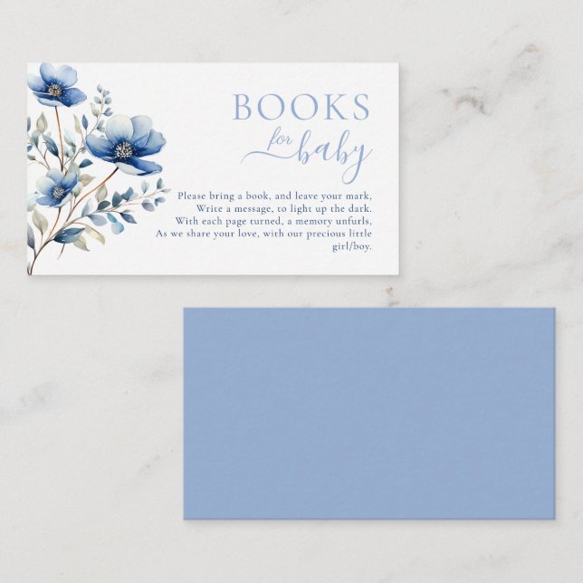 Carte D'accompagnement Boho Dark & Dusty Blue Fleurs sauvages Livres pour (Devant / Derrière)