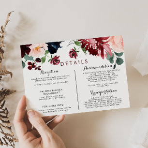 Carte D'accompagnement Boho de luxe coloré Floral Mariage Détails