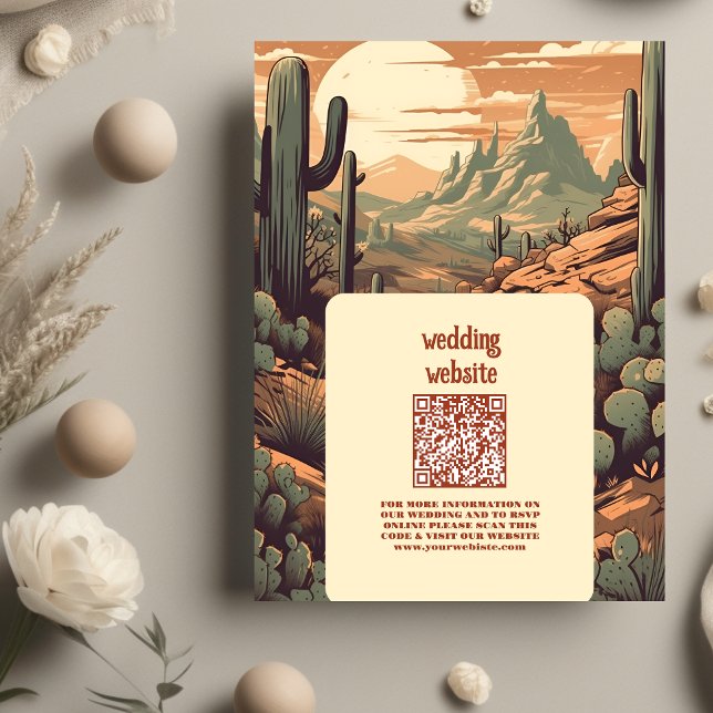 Carte D'accompagnement Boho Desert Cactus Code QR Mariage illustré (Créateur téléchargé)