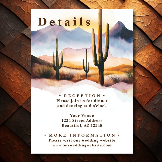 Carte D'accompagnement Boho Desert Cactus Western Détails du Mariage (Front - Boho Desert Cactus Western Wedding Details Enclosure Card)