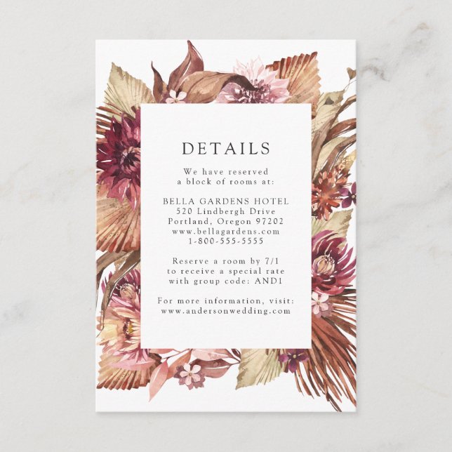 Carte D'accompagnement Boho Desert Floral Détails du Mariage (Devant)