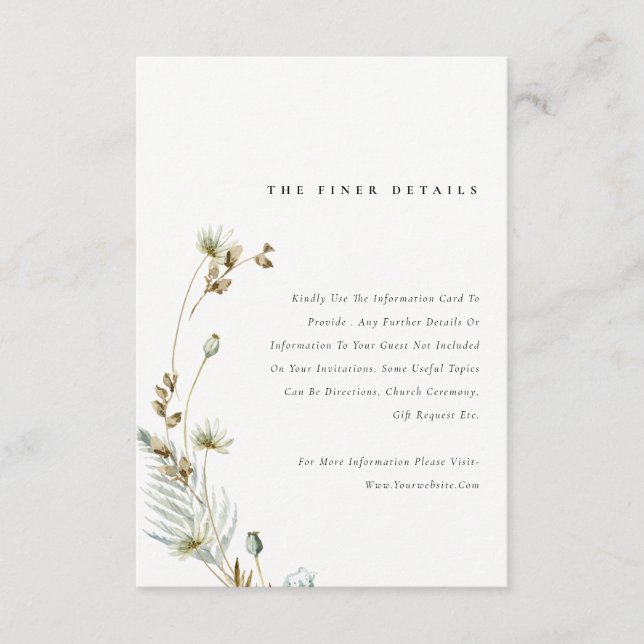 Carte D'accompagnement Boho Dry Palm Pampas Grass Floral Mariage Détails (Devant)