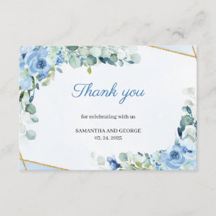 Carte D'accompagnement Boho Dusty bleu Floral or Merci géométrique