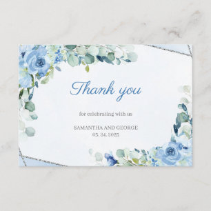 Carte D'accompagnement Boho Dusty Blue Floral Argent Merci géométrique