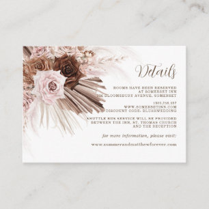 Carte D'accompagnement Boho Dusty rose Brown Floral Pampas Mariage en her