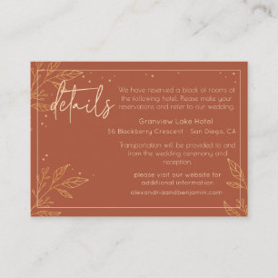 Carte D'accompagnement Boho Earthy Brown & Gold Modern Mariage Détails
