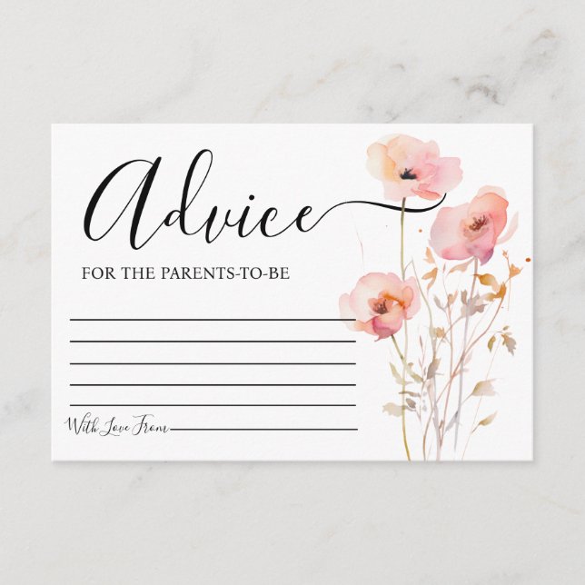 CARTE D'ACCOMPAGNEMENT BOHO ELEGANT ROSE FLEURS BLEUES CONSEIL BABY SHOWE (Devant)