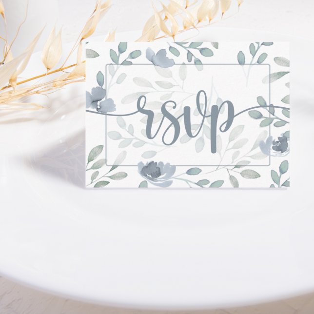 Carte D'accompagnement Boho Eucalyptus Floral Dusty Blue RSVP Mariage (Créateur téléchargé)
