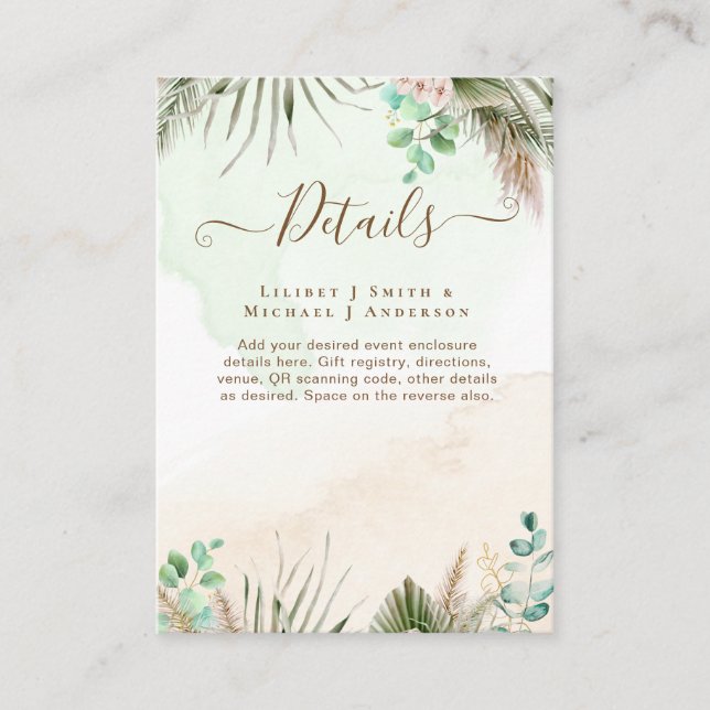 Carte D'accompagnement BOHO Eucalyptus Pampas Mariage vert herbe (Devant)
