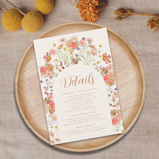 Carte D'accompagnement Boho Fall Floral Terracotta Détails du Mariage (Boho fall wildflower floral arch wedding details enclosure card terracotta burnt orange beige )