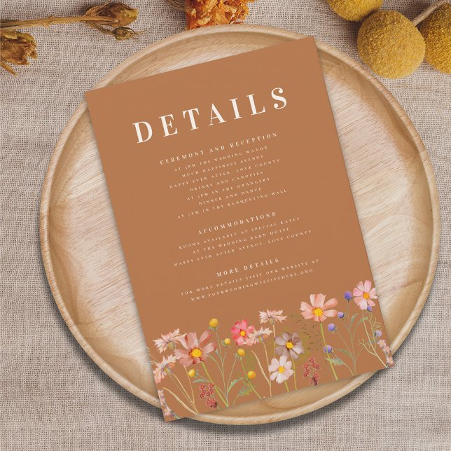 Carte D'accompagnement Boho Fall Floral Terracotta Détails du Mariage (Terracotta Wildflower boho fall Wedding details enclosure card with ceremony reception accommodation)
