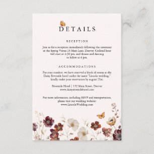 Carte D'accompagnement Boho Fall Florals Mariage papillon