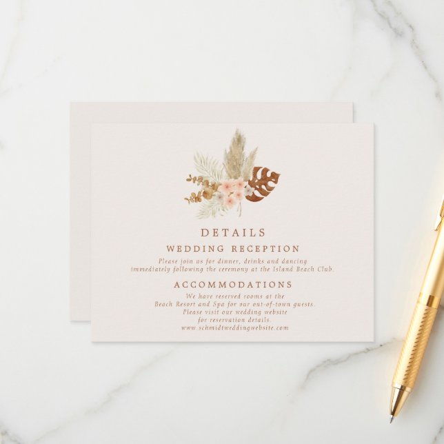 Carte D'accompagnement Boho Fall Flowers Détails du Mariage (Devant/Arrière en situation)