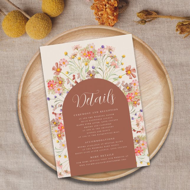 Carte D'accompagnement Boho Fall Rustic Floral Arch Détails du Mariage (Burnt orange Boho fall rustic floral arch wedding details enclosure card Watercolor flowers)