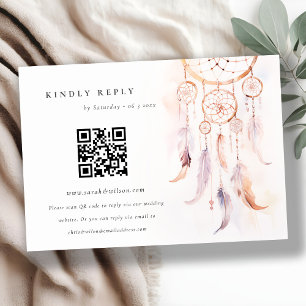Carte D'accompagnement Boho Feather Dreamcatcher Wedding RSVP QR Code