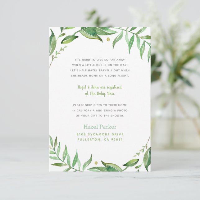Carte D'accompagnement Boho Feuilles Baby shower longue distance Insérer (Debout devant)