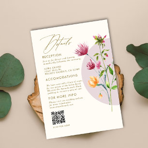 Carte D'accompagnement Boho Fleur sauvage de printemps unique Mariage Whi