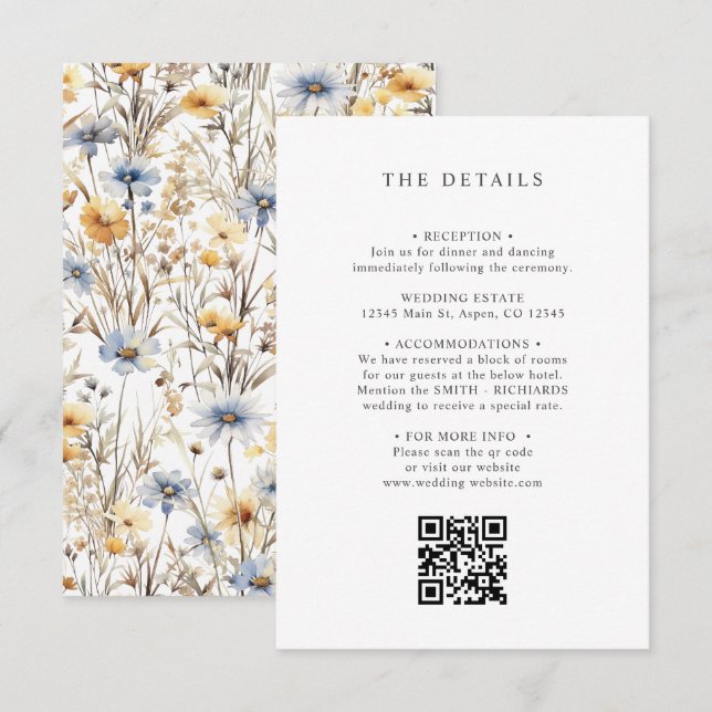 Carte D'accompagnement Boho Fleur sauvage Spring MARIAGE DÉTAILS CODE QR (Devant / Derrière)