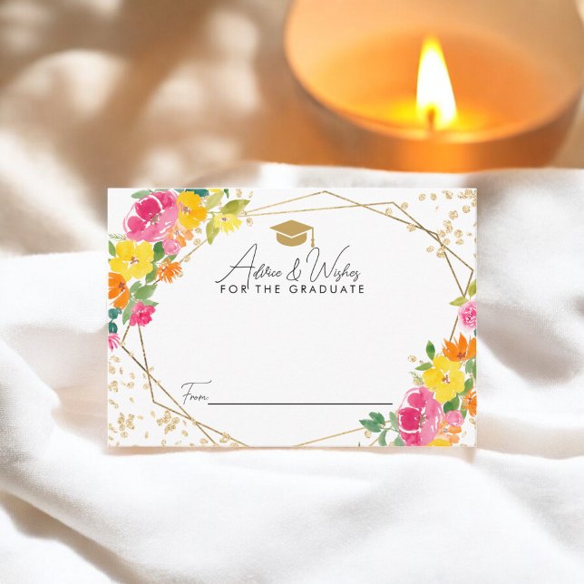 Carte D'accompagnement Boho Floral Aquarelle Or Grad Conseils (Boho Floral Watercolor Gold Grad Advice Wishes Enclosure Card)