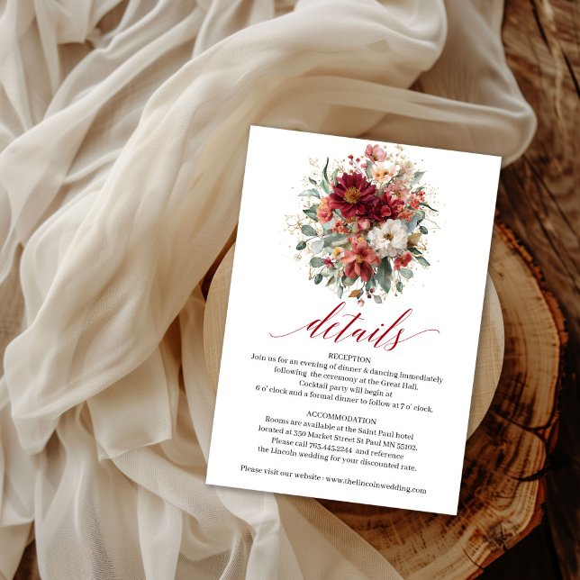 Carte D'accompagnement Boho Floral Automne Eucalyptus Détails Insertion R (Deep Red Boho Floral Fall Eucalyptus Details Insert

)