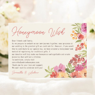Carte D'accompagnement Boho Floral Honeymoon Fund Fête des mariées