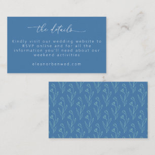 Carte D'accompagnement Boho Floral Line Art Blue Script Wedding RSVP